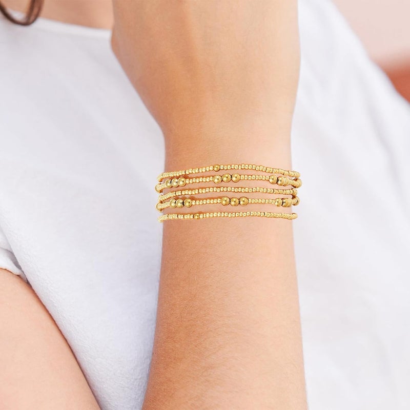 Pymach Store Dainty Gold Plated Pearl Crystal Beaded Bracelets Set for Women 14K Gold Plated Bead Pearl Beads Bracelet Stackable Paperclip Link Chain Bracelets Gold Plated Bracelets for Women Trendy Jewelry - Image 4